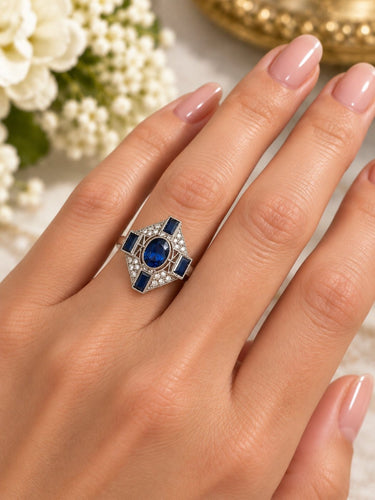 Bague 54 Bague Art déco en platine, saphirs naturels et diamants 58 Facettes 50553