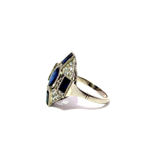 Bague 54 Bague Art déco en platine, saphirs naturels et diamants 58 Facettes 50553
