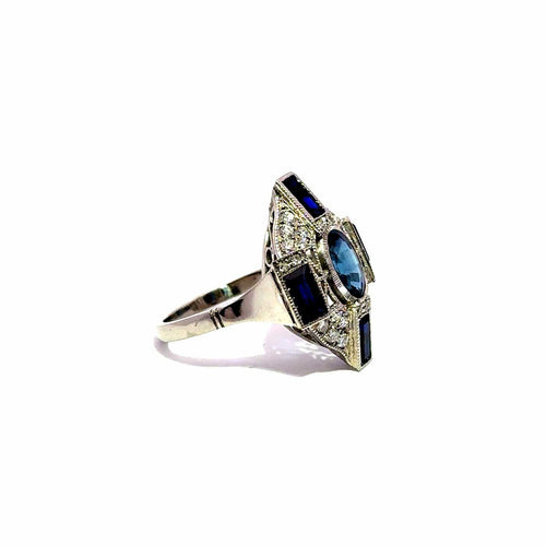 Bague 54 Bague Art déco en platine, saphirs naturels et diamants 58 Facettes 50553