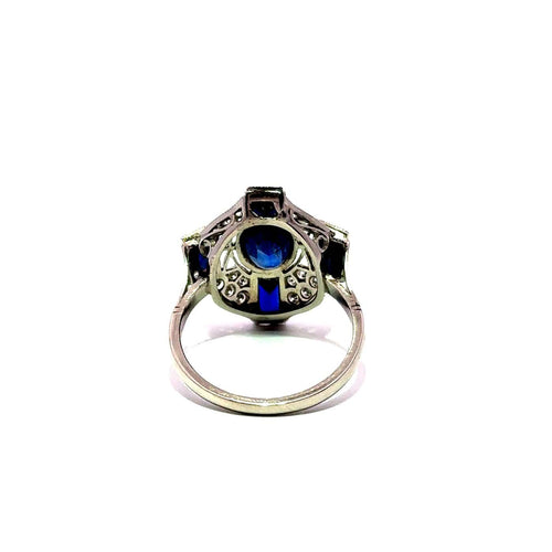 Bague 54 Bague Art déco en platine, saphirs naturels et diamants 58 Facettes 50553