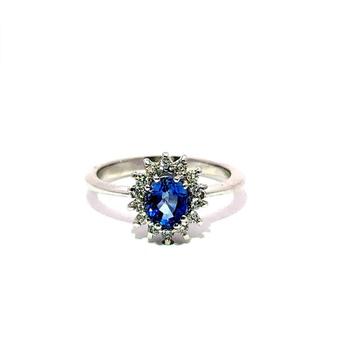 Bague 55 Bague en or blanc 750 avec saphir et halo de diamants 58 Facettes 50555