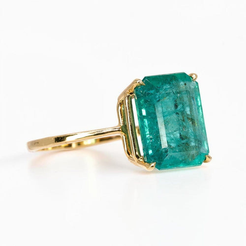 Bague 60 Bague solitaire en or jaune 18k avec émeraude naturelle de 5,80 ct 58 Facettes R0013