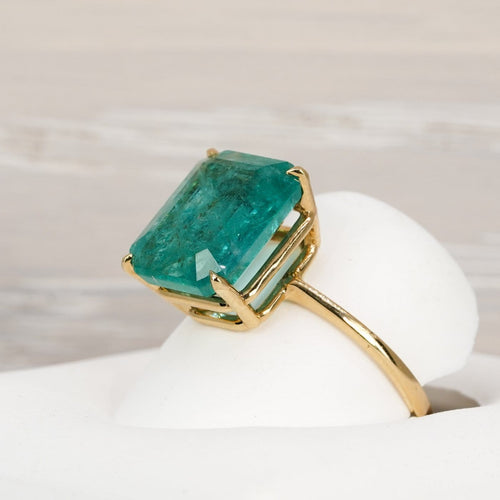 Bague 60 Bague solitaire en or jaune 18k avec émeraude naturelle de 5,80 ct 58 Facettes R0013