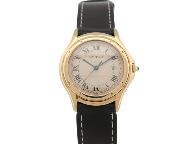 Montre Cartier - Montre Cougar à quartz en or jaune 18k, 33 mm, bracelet en cuir 58 Facettes 277686
