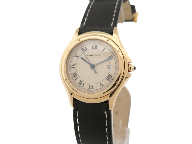 Montre Cartier - Montre Cougar à quartz en or jaune 18k, 33 mm, bracelet en cuir 58 Facettes 277686