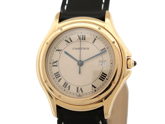 Montre Cartier - Montre Cougar à quartz en or jaune 18k, 33 mm, bracelet en cuir 58 Facettes 277686