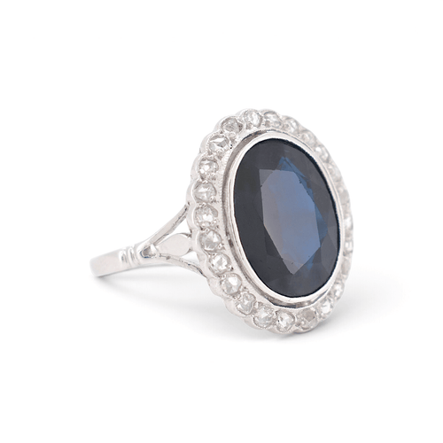 Bague 53 Bague Art déco pompadour en platine, saphir naturel et diamants taille rose, vers 1920 58 Facettes RI-1098