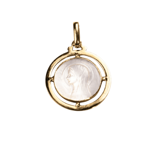 Pendentif Médaille religieuse ancienne en or jaune, Vierge sur nacre 58 Facettes LMB-422