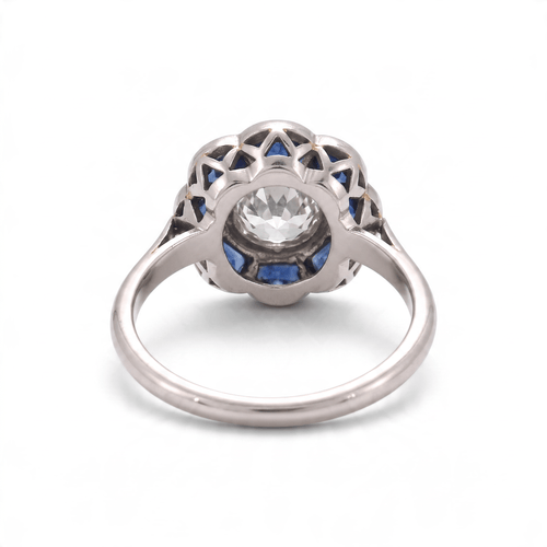 Bague 48 Bague Art déco en platine, diamant taille ancienne 0,90 ct et saphirs naturels 58 Facettes RI-1097