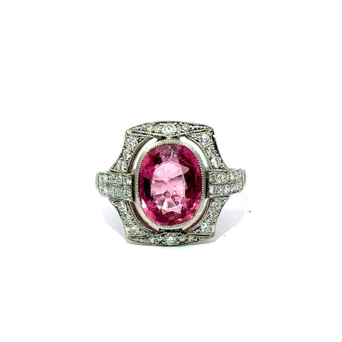 Bague 56 Bague vintage de style Art déco en platine, tourmaline rose et diamants 58 Facettes 50557