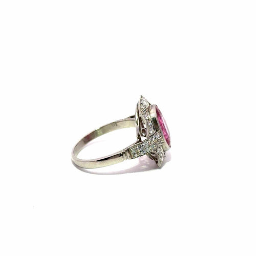 Bague 56 Bague vintage de style Art déco en platine, tourmaline rose et diamants 58 Facettes 50557
