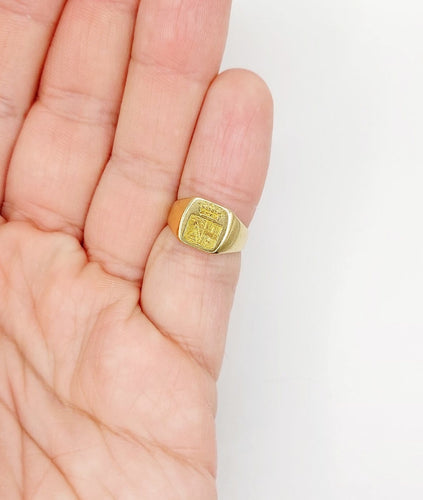Bague 46.5 Chevalière ancienne en or 18k avec blason, couronne de marquis et sceau 58 Facettes A08054