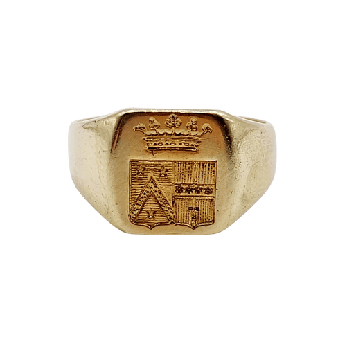 Bague 46.5 Chevalière ancienne en or 18k avec blason, couronne de marquis et sceau 58 Facettes A08054
