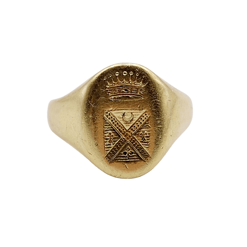 Bague 48 Chevalière antique en or 18k avec armoiries françaises et couronne de comte 58 Facettes A08055