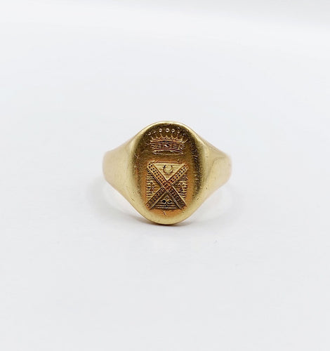 Bague 48 Chevalière antique en or 18k avec armoiries françaises et couronne de comte 58 Facettes A08055