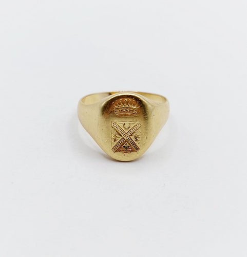 Bague 48 Chevalière antique en or 18k avec armoiries françaises et couronne de comte 58 Facettes A08055