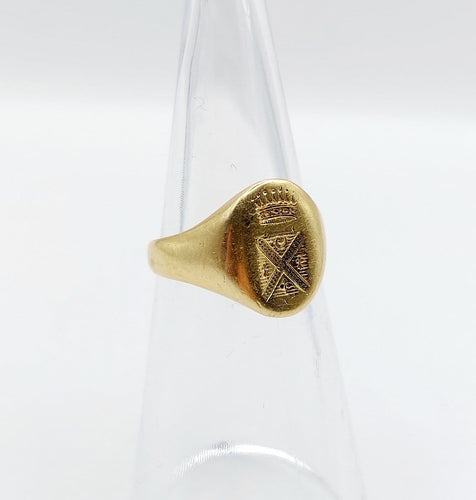 Bague 48 Chevalière antique en or 18k avec armoiries françaises et couronne de comte 58 Facettes A08055
