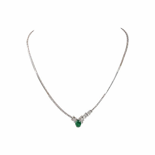 Collier Collier en or blanc 18k, émeraude et diamants 58 Facettes 5868203CN