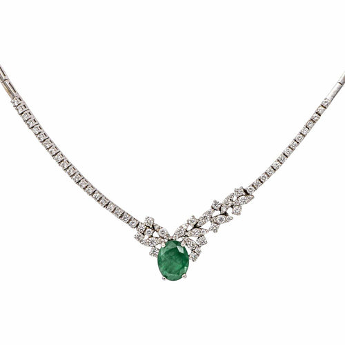 Collier Collier en or blanc 18k, émeraude et diamants 58 Facettes 5868203CN