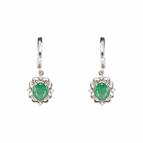 Boucles d'oreilles Boucles d’oreilles dormeuses en or blanc 750, émeraudes et diamants 58 Facettes 5968285CN