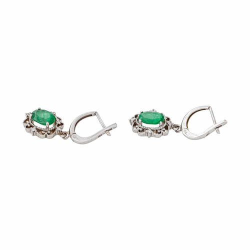 Boucles d'oreilles Boucles d’oreilles dormeuses en or blanc 750, émeraudes et diamants 58 Facettes 5968285CN
