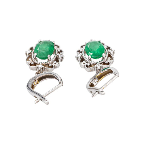 Boucles d'oreilles Boucles d’oreilles dormeuses en or blanc 750, émeraudes et diamants 58 Facettes 5968285CN