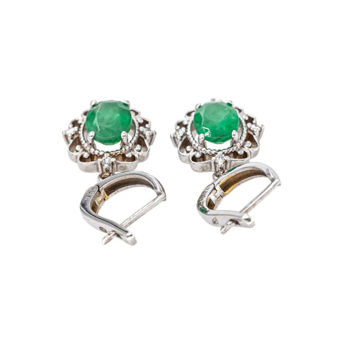 Boucles d'oreilles Boucles d’oreilles dormeuses en or blanc 750, émeraudes et diamants 58 Facettes 5968285CN