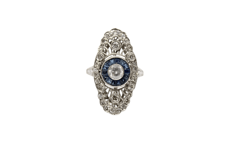 Bague 56.5 Bague de style Art déco en platine, diamants et saphirs 58 Facettes ANILLO 13