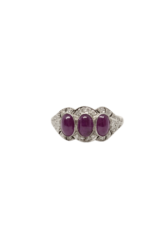 Bague 55 Bague de style Art déco en platine, rubis cabochons et diamants 58 Facettes ANILLO 15