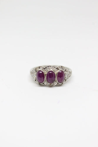 Bague 55 Bague de style Art déco en platine, rubis cabochons et diamants 58 Facettes ANILLO 15