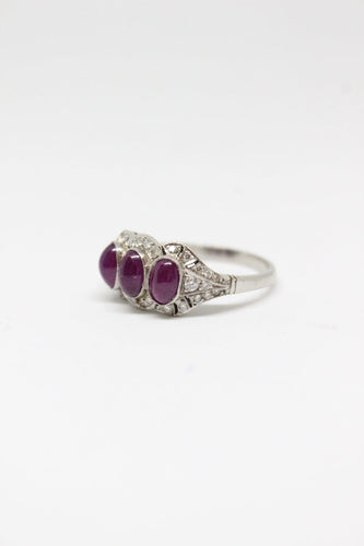 Bague 55 Bague de style Art déco en platine, rubis cabochons et diamants 58 Facettes ANILLO 15