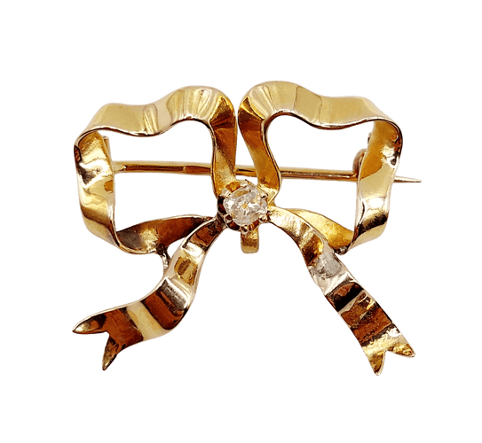 Broche Broche nœud en or 18k avec diamant taille ancienne, vers 1920 58 Facettes A08093