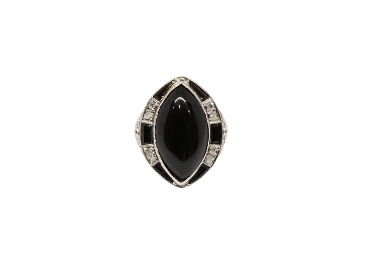Bague 52 Bague Art déco en onyx et diamants 58 Facettes ANILLO 18