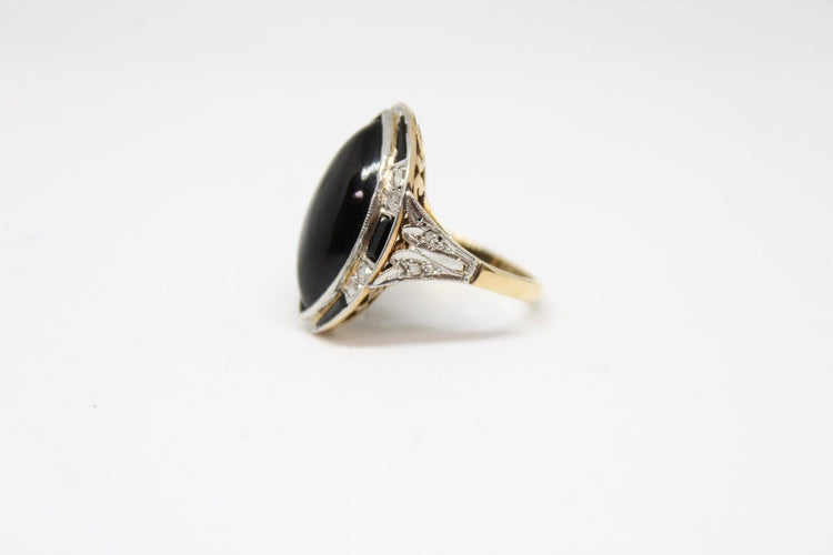 Bague 52 Bague Art déco en onyx et diamants 58 Facettes ANILLO 18