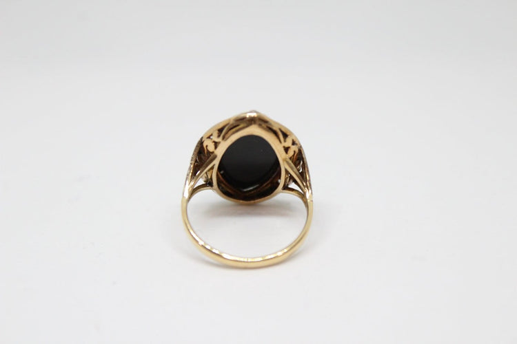 Bague 52 Bague Art déco en onyx et diamants 58 Facettes ANILLO 18