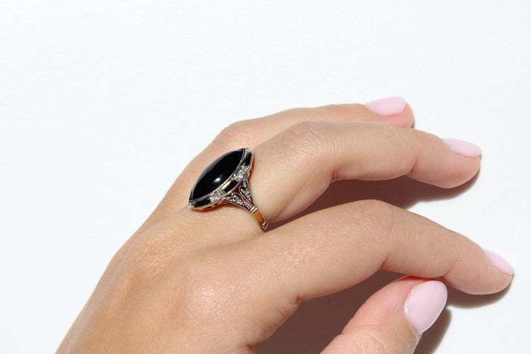 Bague 52 Bague Art déco en onyx et diamants 58 Facettes ANILLO 18