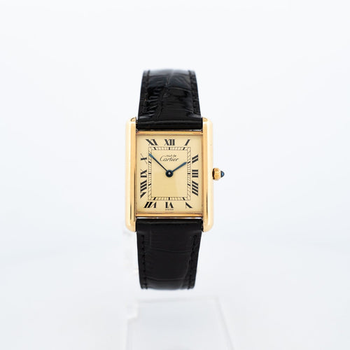 Montre Cartier - Montre Tank Must LM à cadran romain jaune citron 58 Facettes 583