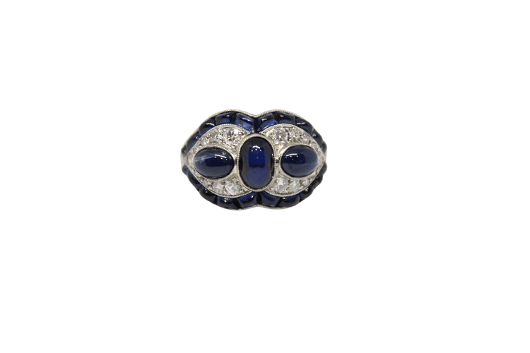 Bague 56 Bague de style Art déco en platine, diamants et saphirs 58 Facettes ANILLO 24