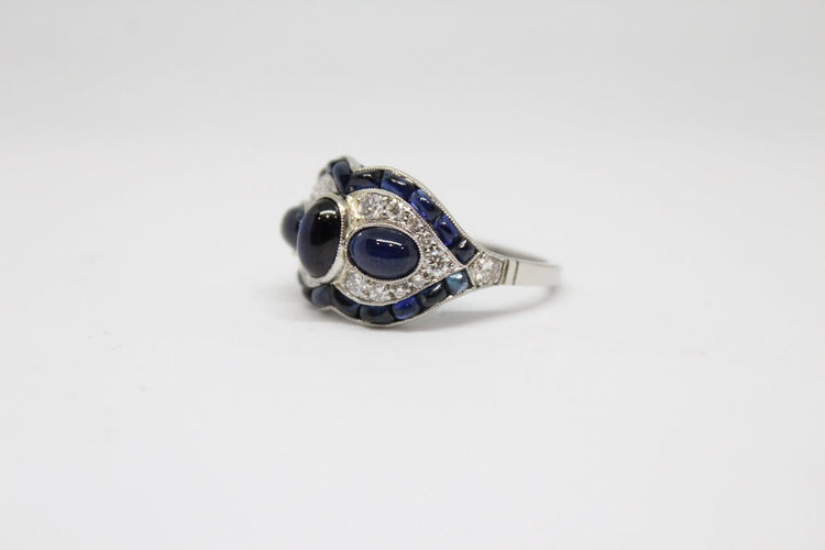 Bague 56 Bague de style Art déco en platine, diamants et saphirs 58 Facettes ANILLO 24