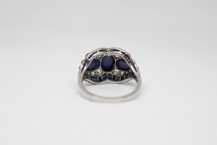 Bague 56 Bague de style Art déco en platine, diamants et saphirs 58 Facettes ANILLO 24