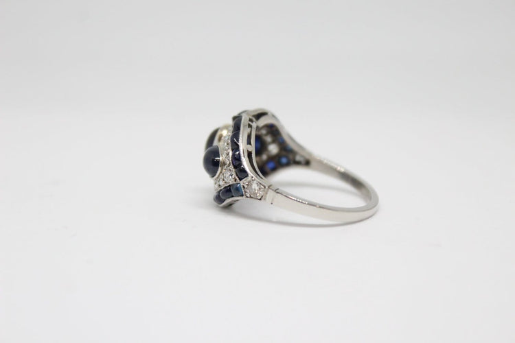 Bague 56 Bague de style Art déco en platine, diamants et saphirs 58 Facettes ANILLO 24
