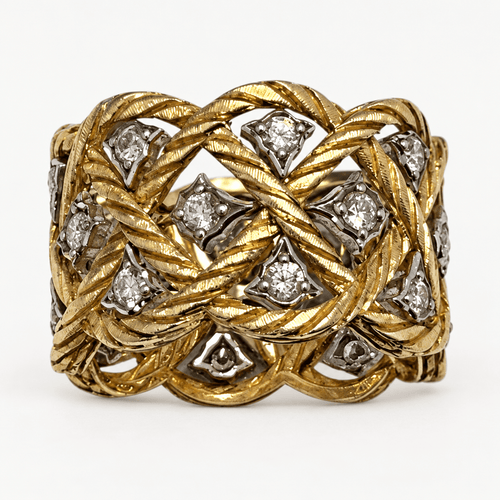 Bague 52 Buccellati - Bague Éternelle Étoilée en or jaune et blanc avec diamants 58 Facettes B26412