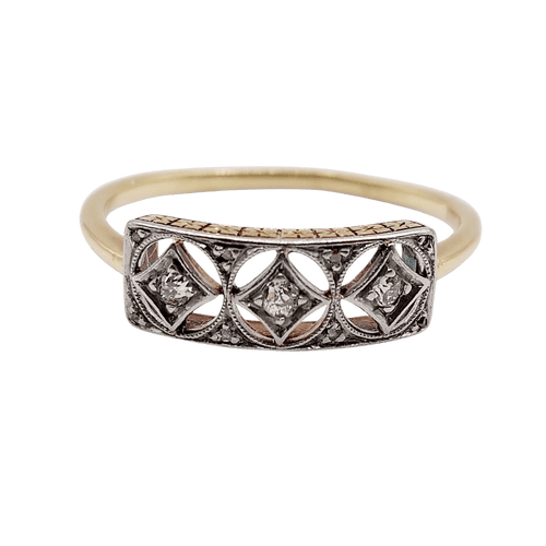 Bague 54 Bague jarretière Art déco en or 18k et platine, diamants taille ancienne 58 Facettes A08101
