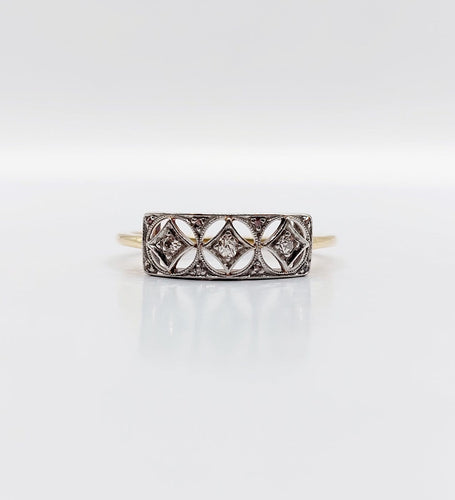 Bague 54 Bague jarretière Art déco en or 18k et platine, diamants taille ancienne 58 Facettes A08101