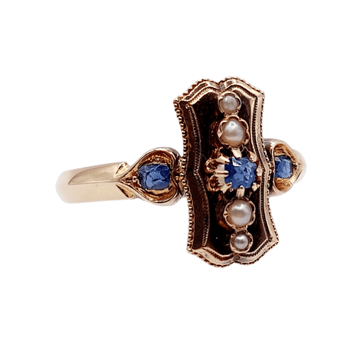 Bague 57.5 Bague marquise ancienne en or rose 18k, saphirs et perles, vers 1890 58 Facettes A08102