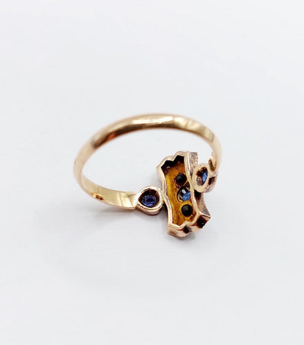 Bague 57.5 Bague marquise ancienne en or rose 18k, saphirs et perles, vers 1890 58 Facettes A08102