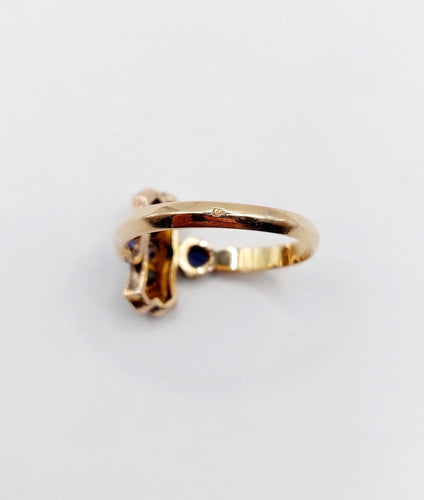 Bague 57.5 Bague marquise ancienne en or rose 18k, saphirs et perles, vers 1890 58 Facettes A08102
