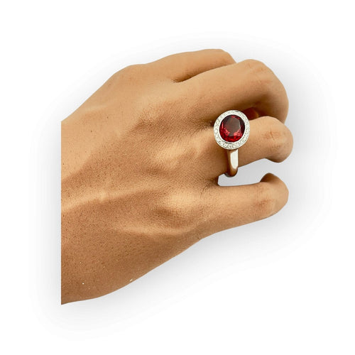 Bague 56 Bague en or blanc 750, tourmaline rouge et diamants 58 Facettes 149072439