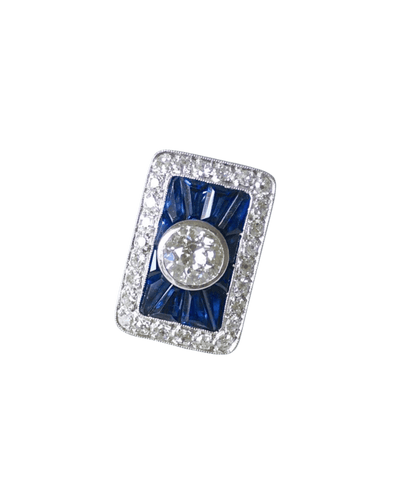 Bague 52.5 Bague Art déco rectangulaire en platine, diamants et saphirs synthétiques 58 Facettes