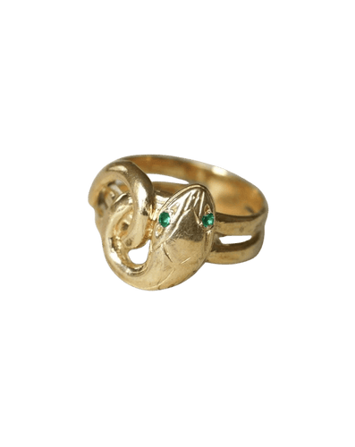 Bague 48 Bague ancienne serpent enroulé, émeraudes, or jaune 18 carats 58 Facettes